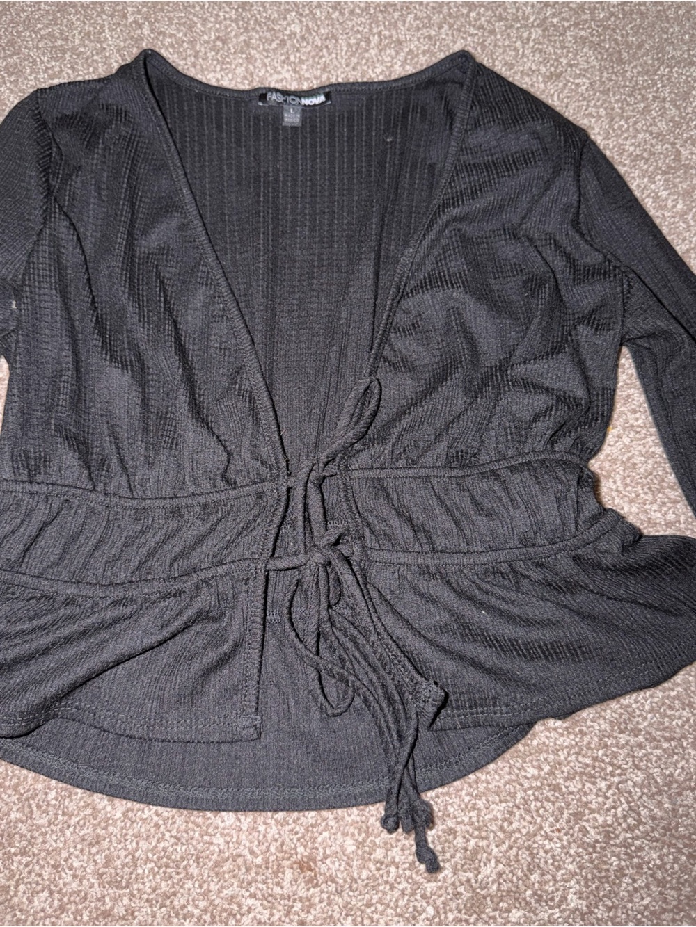 Women's Black Long-Sleeve Drawstring Wrap Tunic